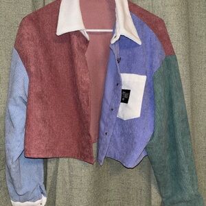 SHEIN Color Block Cropped Corduroy Jacket